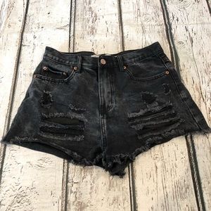 Distressed black denim jean shorts - size 8- high